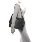 Washed Denim Quilted Medium Chanel 25 Handbag Black