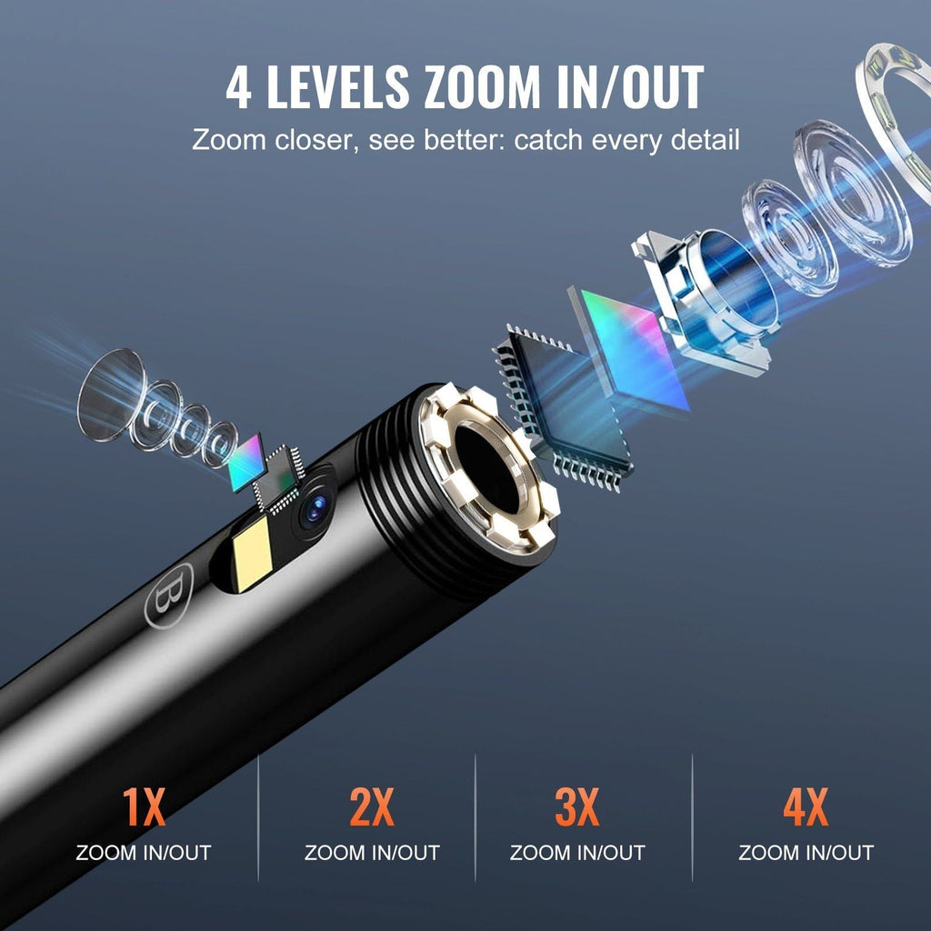 Endoscope Camera with Light, Dual Lens Borescope with 49.2FT Semi-Rigid Cable, 4.3" Screen 1080P Inspection Camera, 8 + 1 LED Lights, 4X Zoom, IP67 Waterproof Snake Camera for Auto, Plumbing