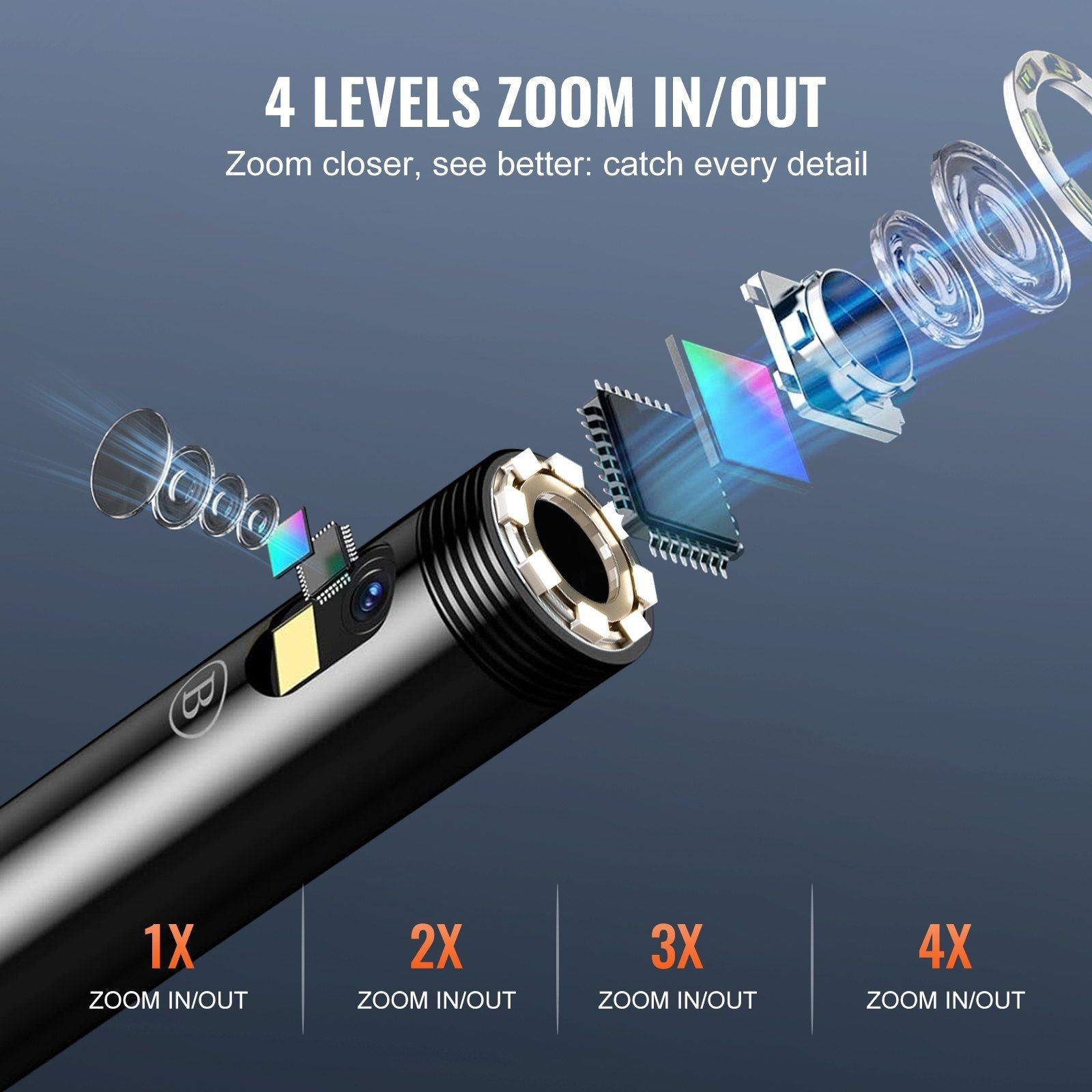 Endoscope Camera with Light, Dual Lens Borescope with 49.2FT Semi-Rigid Cable, 4.3" Screen 1080P Inspection Camera, 8 + 1 LED Lights, 4X Zoom, IP67 Waterproof Snake Camera for Auto, Plumbing