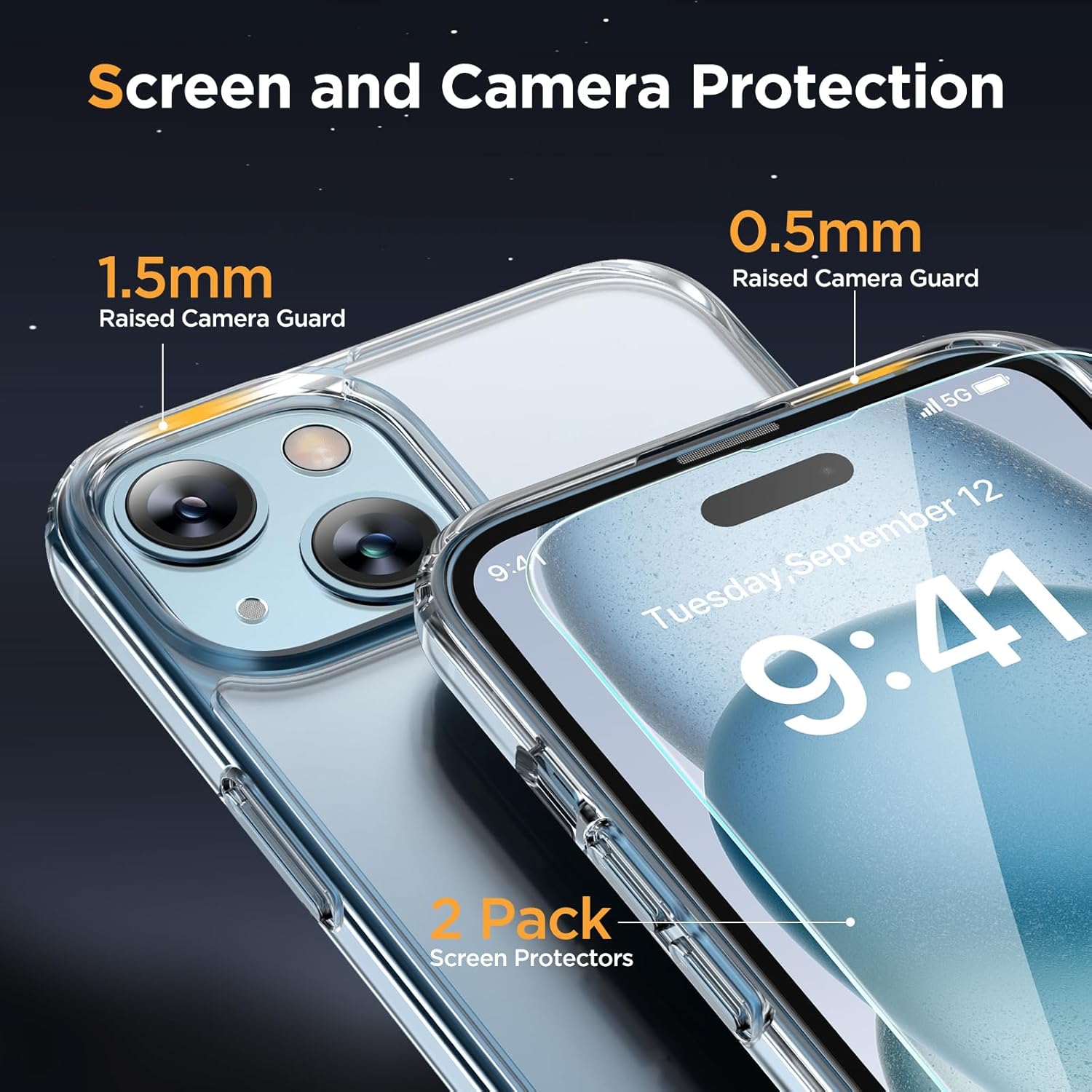 Entronix Bundle Compatible with iPhone 15 - [Magnetic] Clear Case, 2 Clear Screen Protectors & 2 Camera Lens Protectors