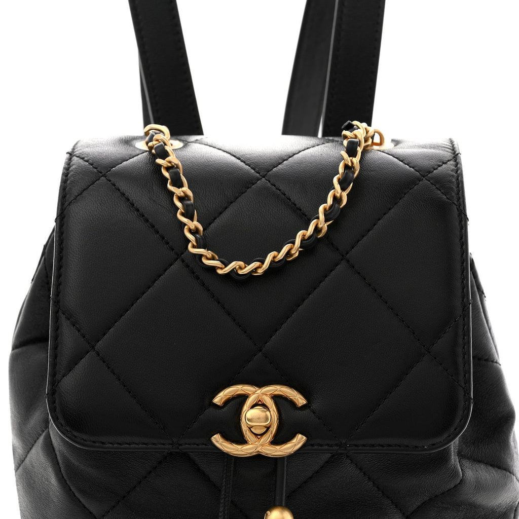 Lambskin Quilted Logo Mini Backpack Black