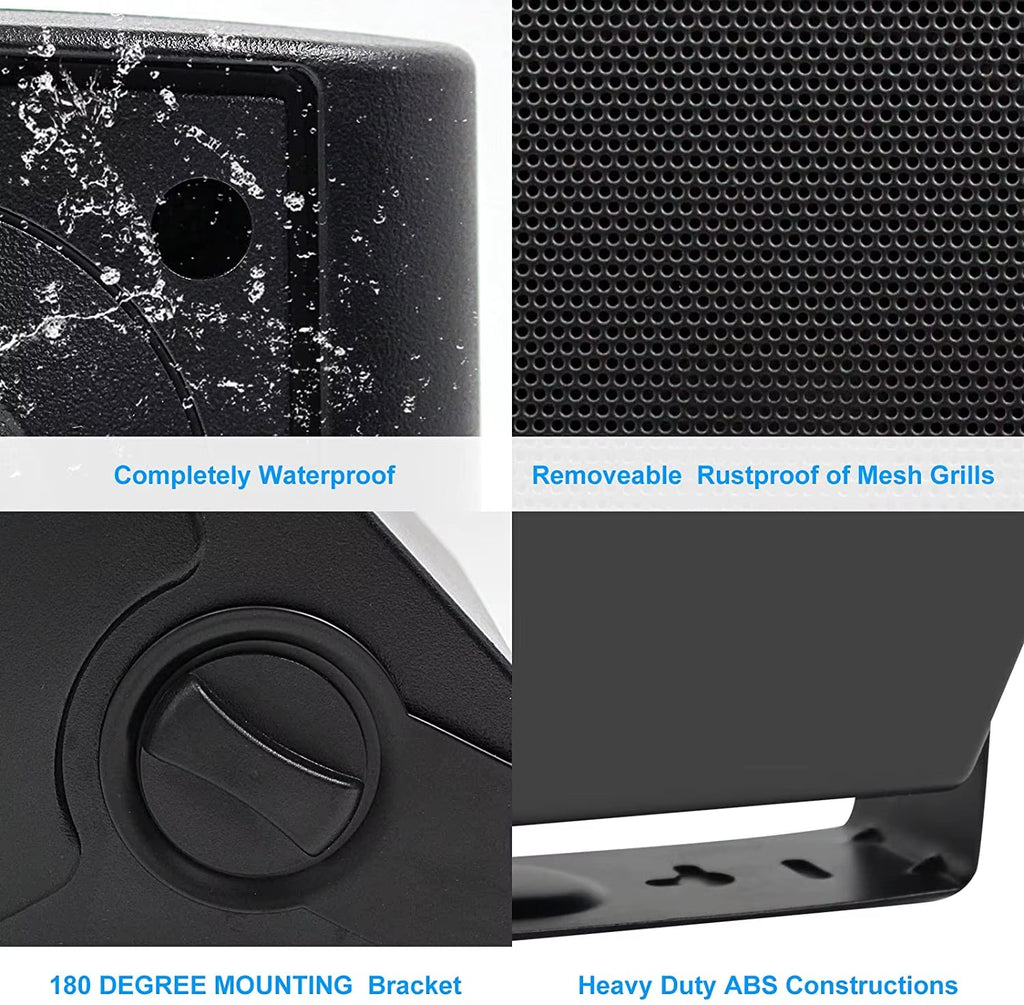 5.25-Inch 300W Indoor/Outdoor Waterproof Dual Speaker System for Home Theater Wall Mount - Black