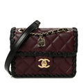 Lambskin Braided Calfskin Mini Flap Bag Dark Burgundy Black