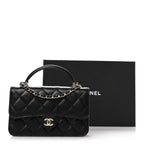 Lambskin Quilted Flap Phone Holder With Chain Black