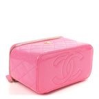 Patent Quilted Pearl Crush Small Vanity Case With Chain Neon Pink