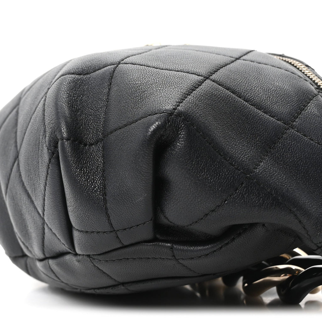 Lambskin Quilted Resin Bi-Color Waist Bag Fanny Pack Black