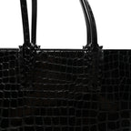 Patent Calfskin Crocodile Embossed Spikes Zipped Cabata Tote Black