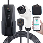 Level 2 Portable EV Charger, 32 Amp 240V, Electric Vehicle Charger with 28 ft Charging Cable NEMA 14-50P Plug, 16/20/24/32A Adjustable Current Plug-in Home EV Charging Station for SAE J1772 EVs