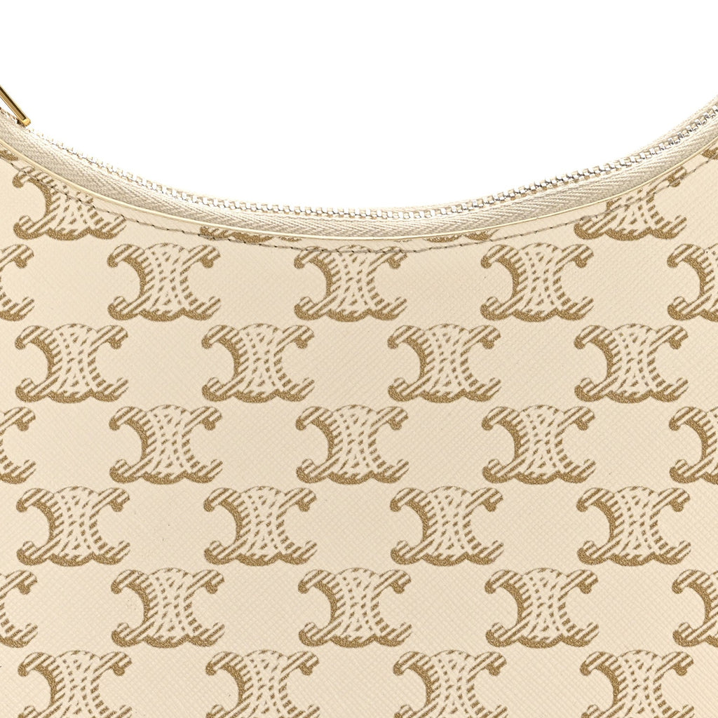Canvas Calfskin Ava Triomphe Shoulder Bag White