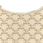 Canvas Calfskin Ava Triomphe Shoulder Bag White