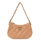 Crumpled Calfskin Quilted Braided CC Hobo Beige