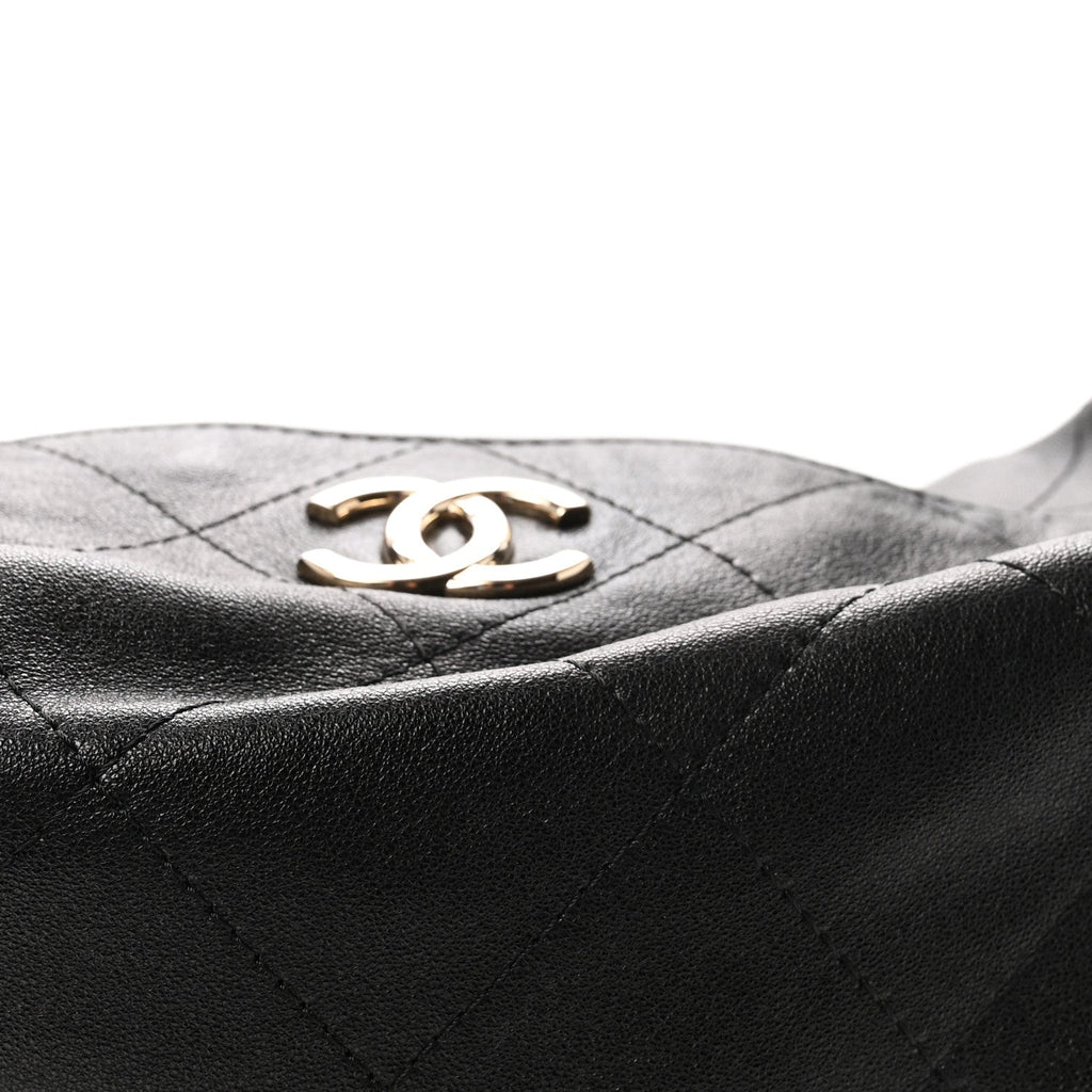 Shiny Lambskin Quilted Maxi Hobo Black