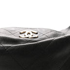 Shiny Lambskin Quilted Maxi Hobo Black