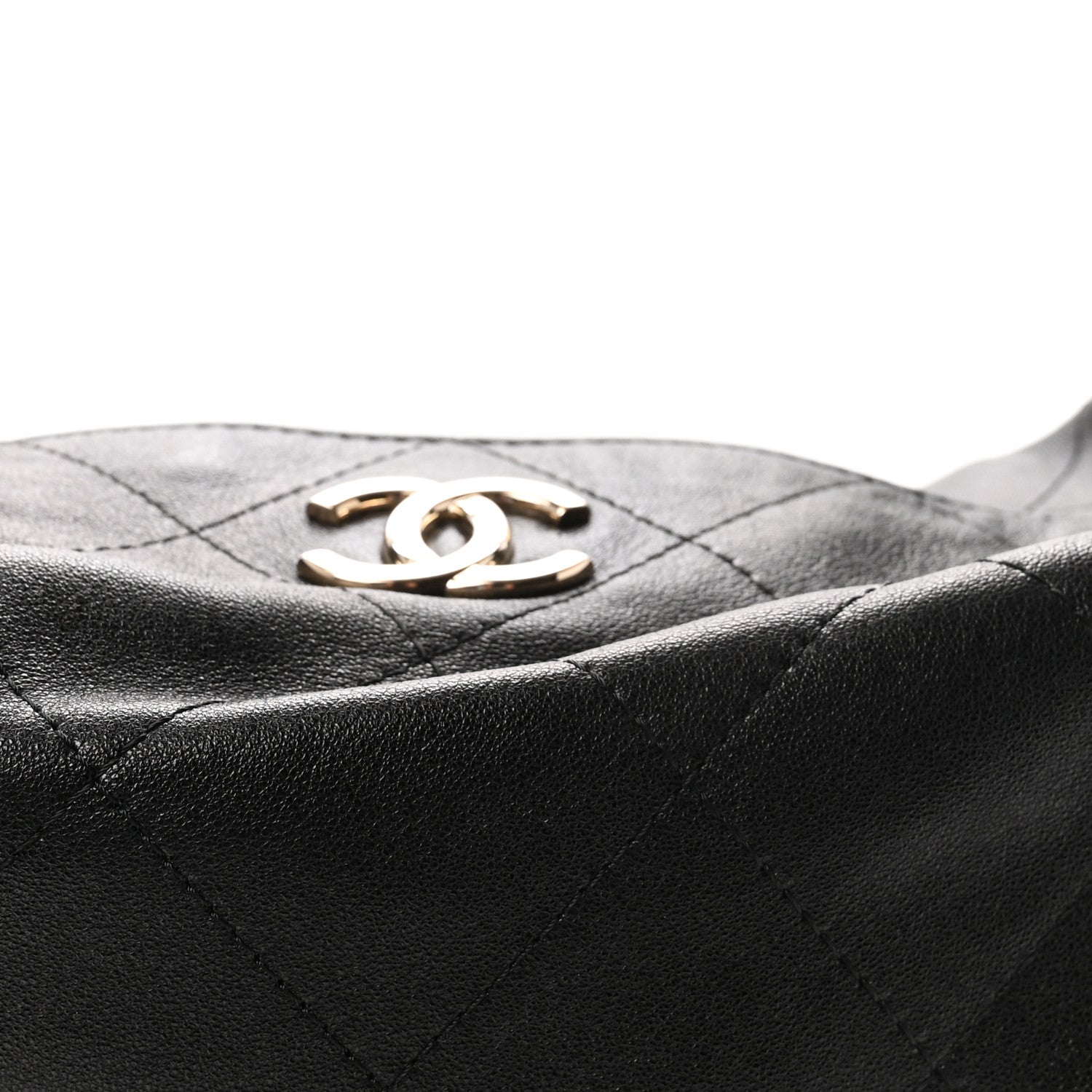 Shiny Lambskin Quilted Maxi Hobo Black