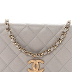 Caviar Quilted Studded CC Wallet On Chain WOC Grey