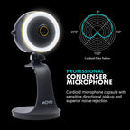 Movo WebMic HD Pro All-in-One Webcam with Mic and Ring Light in Silver