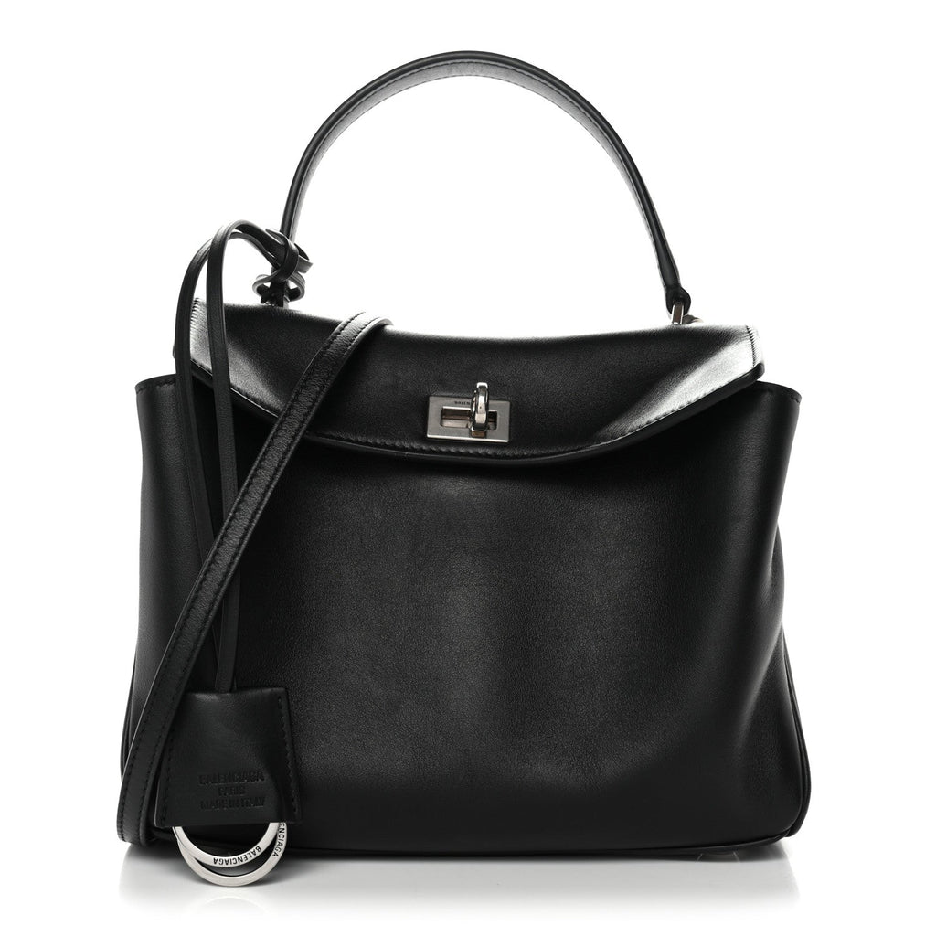 Natural Smooth Calfskin Mini Rodeo Top Handle Handbag Black