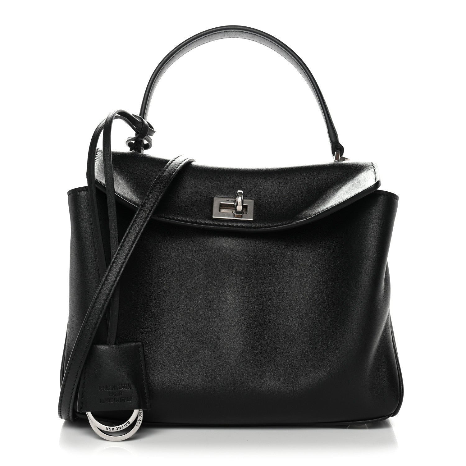 Natural Smooth Calfskin Mini Rodeo Top Handle Handbag Black