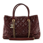 Glazed Caviar Quilted Small Shiva Tote Burgundy