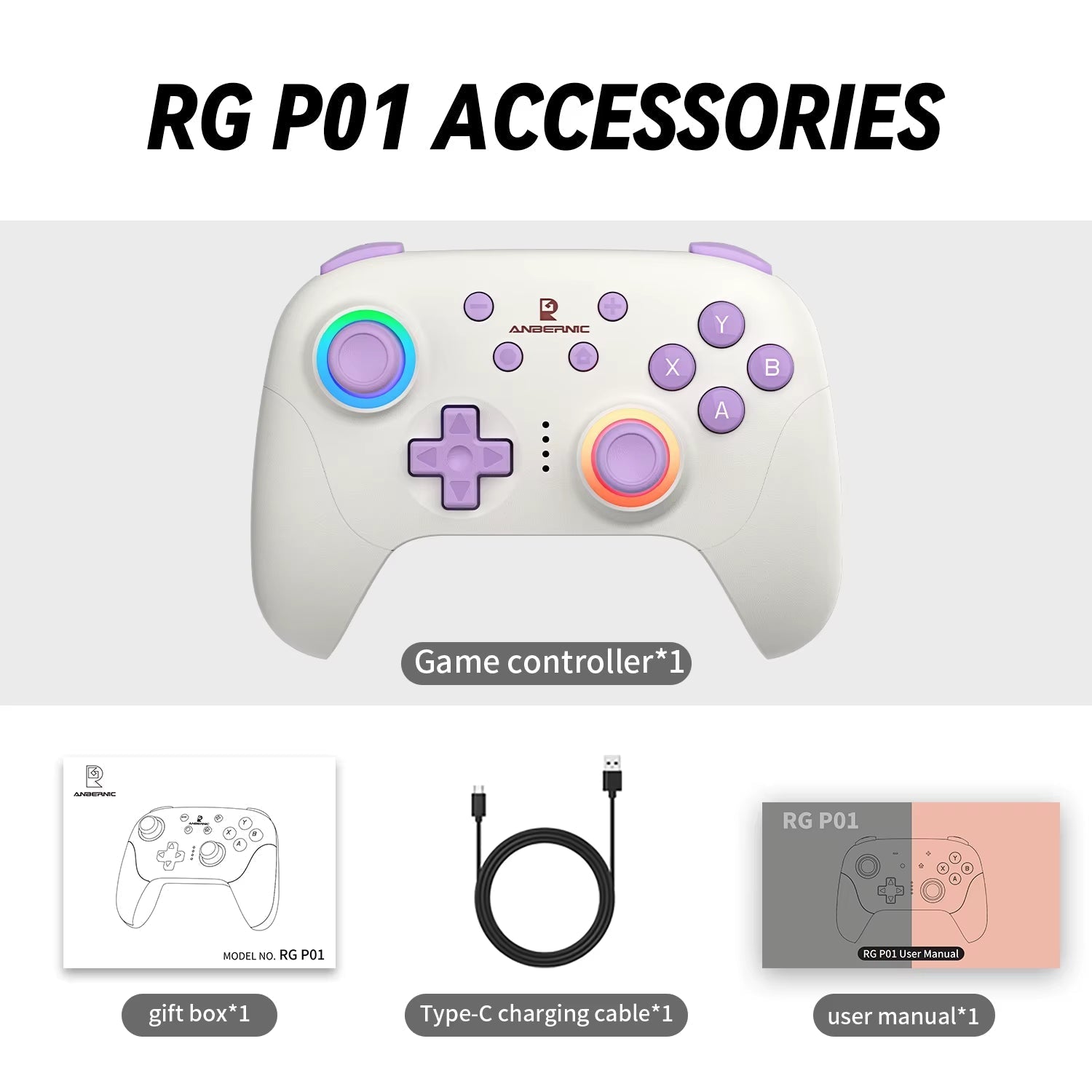 RG P01 Wireless Gaming Controller with Trigger Joystick, Macro Key, and RGB Breathing Light for Switch, PC, Android, and iOS
