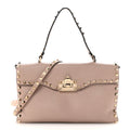 Pebbled Calfskin Medium Rockstud Top Handle Shoulder Bag Poudre