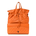 Lambskin Quilted Jumbo Grocery By Chanel Drawstring Shopping Bag Orange