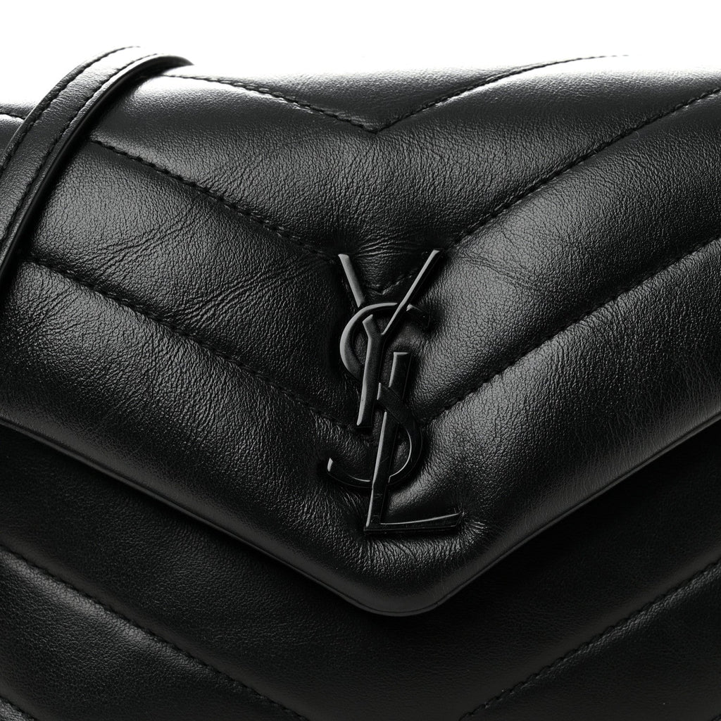 Calfskin Y Quilted Monogram Monochrome Toy Loulou Crossbody Bag Black