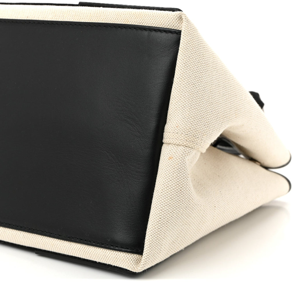 Cotton Canvas Satin Calfskin S Navy Cabas Natural Black