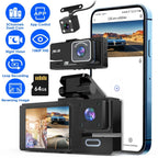 WiFi FHD 1080P Car Dash Cam 3 Channels Front Rear Inside Dash Camera with Loop Recording Reversing Image Night Vision 170° Wide Angle Support 64G MMC Card Included GPCT5431