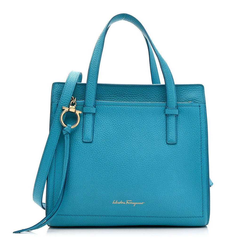 Hammered Calfskin Double Handle Small Amy Tote Turquoise