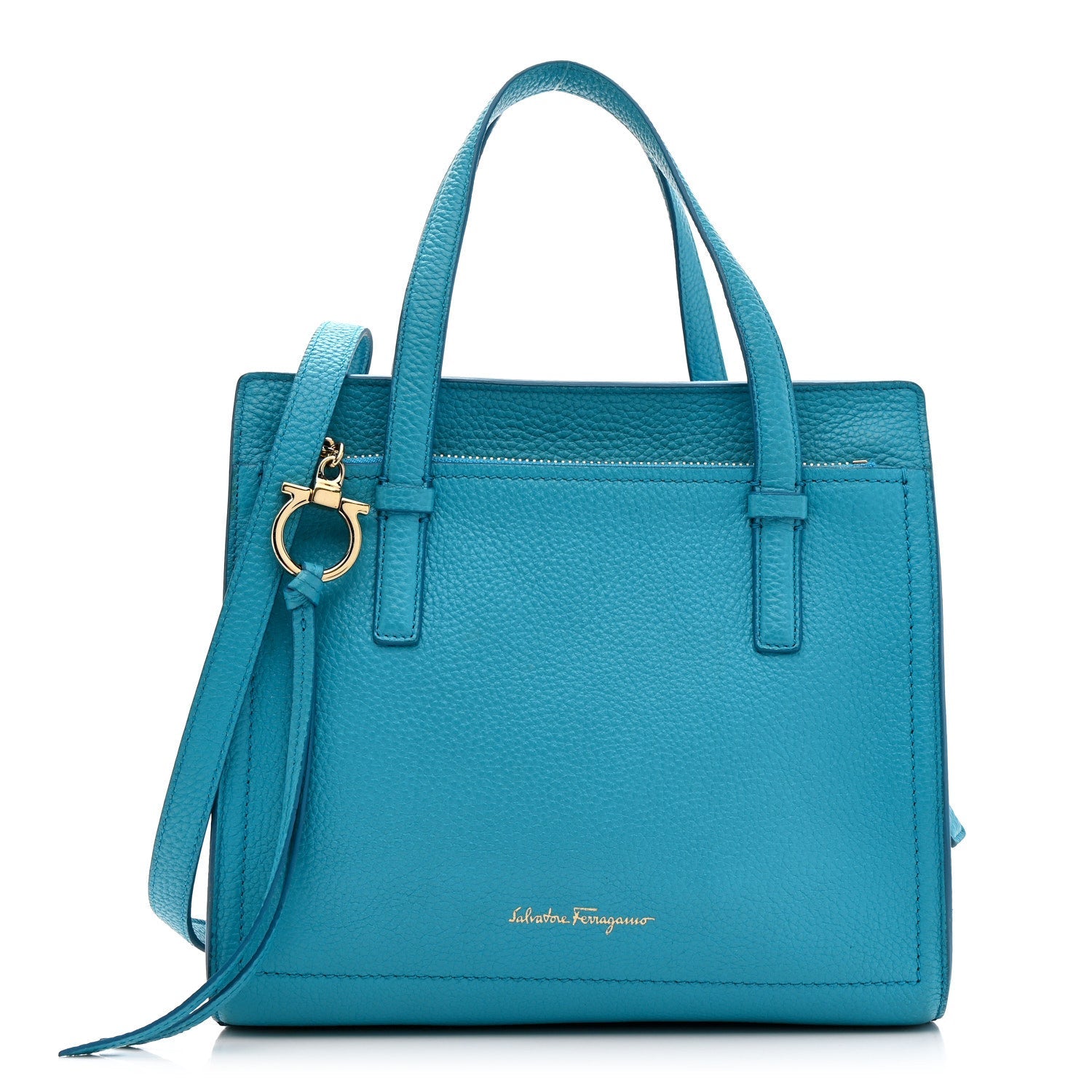 Hammered Calfskin Double Handle Small Amy Tote Turquoise