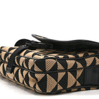 Jacquard Saffiano Triangolo Symbole Embroidered Pocket Single Snap Buckle Messenger Flap Bag  Black Corda