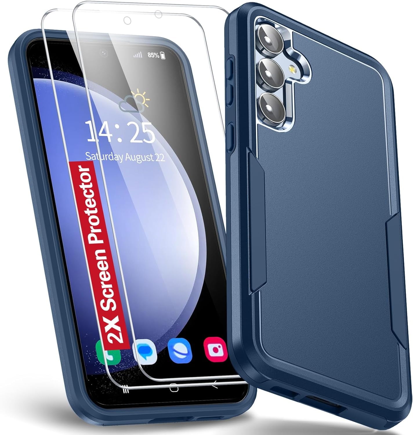 Entronix Bundle Compatible with Galaxy S24 - Soft-Touch Dual-Layer Case & 2 Clear Screen Protectors