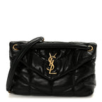 Lambskin Quilted Small Loulou Puffer Monogram Chain Satchel Black