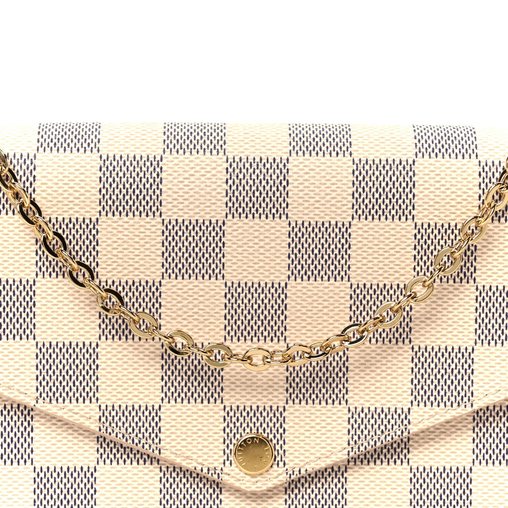 Damier Azur Pochette Felicie Chain Wallet Rose Ballerine