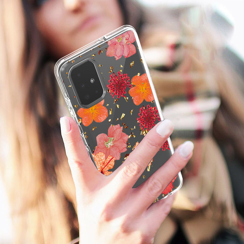 Pressed Dried Flower Design Phone Case For Samsung Galaxy A51 5G In Red