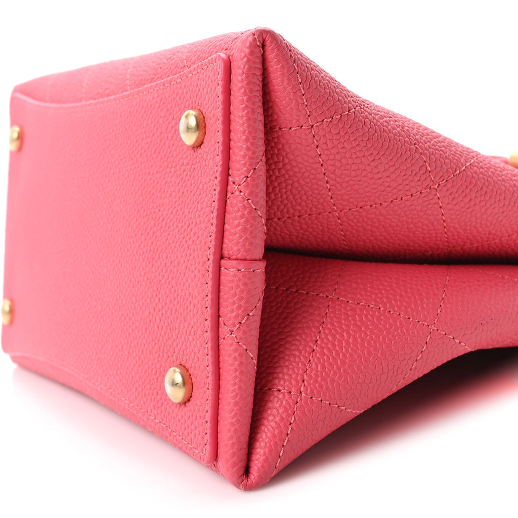 Caviar Quilted Fashion Therapy Bucket Drawstring Bag Dark Pink
