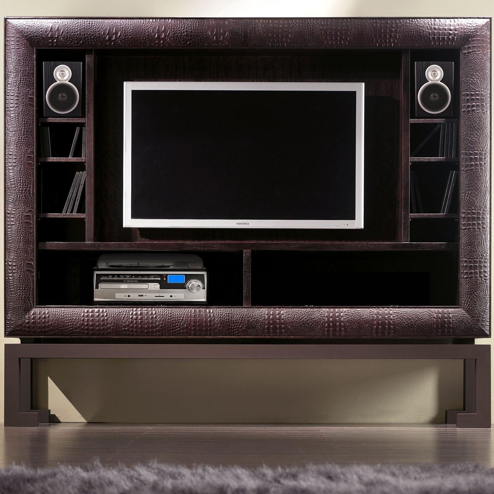 3-Speed Vinyl Turntable Home Stereo System with CD Player, FM Radio, Bluetooth, USB/SD Recording and Wired Shelf Speakers