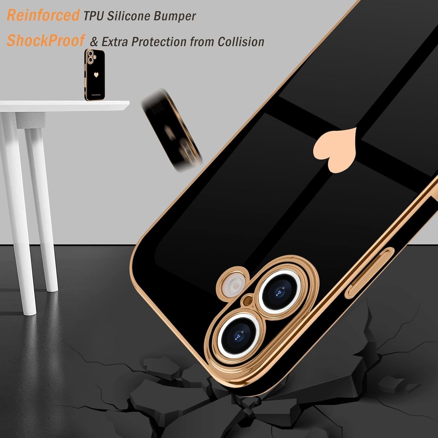 Entronix Bundle Compatible with iPhone 16 Plus - [Flexible] Glossy Heart Case & 2 Clear Screen Protectors