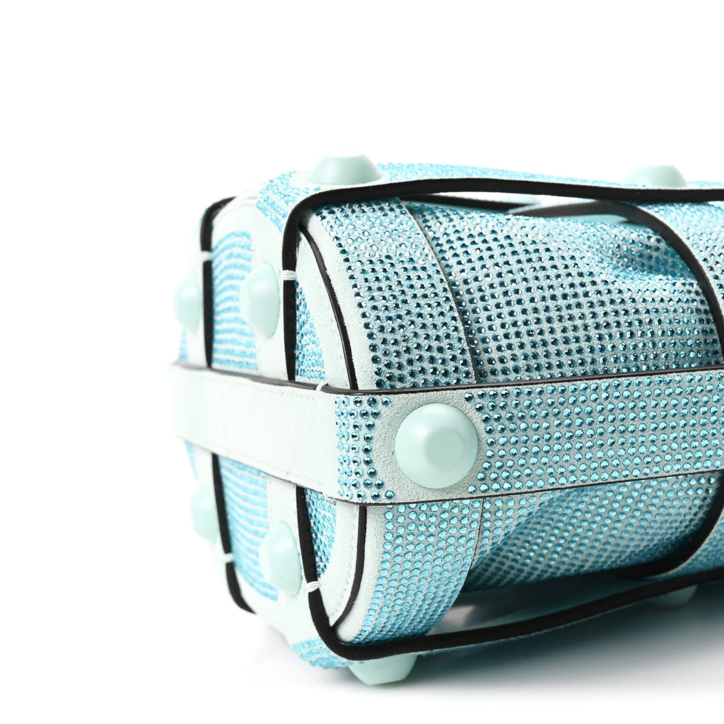 Calfskin Crystal Small Cage Bag Blue