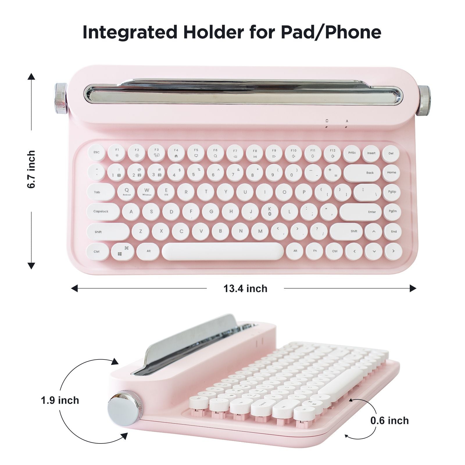 ACTTO B305 Wireless Typewriter Keyboard, Retro Bluetooth Aesthetic Keyboard with Integrated Stand for Multi-Device