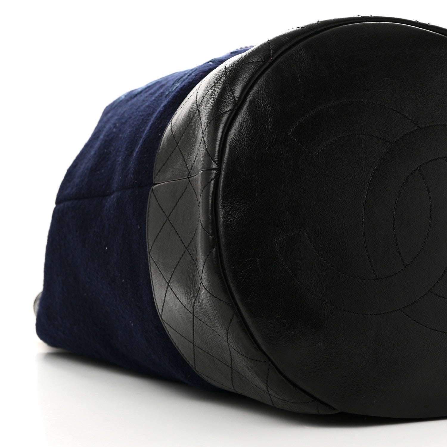Wool Calfskin Embroidered Paris Hamburg Drawstring Backpack Navy Blue