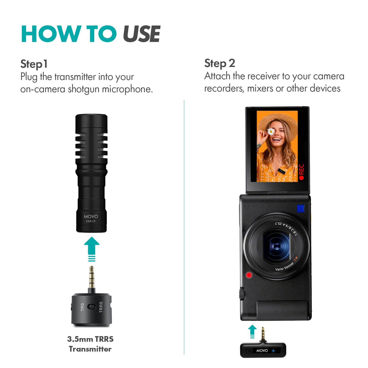 Movo WM-VXR10 Wireless Shotgun Mic Adapter for TRS