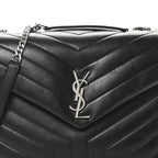 Calfskin Y Quilted Monogram Medium Loulou Chain Satchel Black