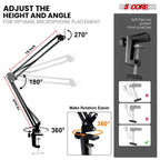 Microphone Arm Stand Upgraded Adjustable Suspension Boom Scissor Arm Mic Holder with Pop Filter 3/8" to 5/8" Adapter Mic Clip Shock Mount Cable Ties ARM SET 16