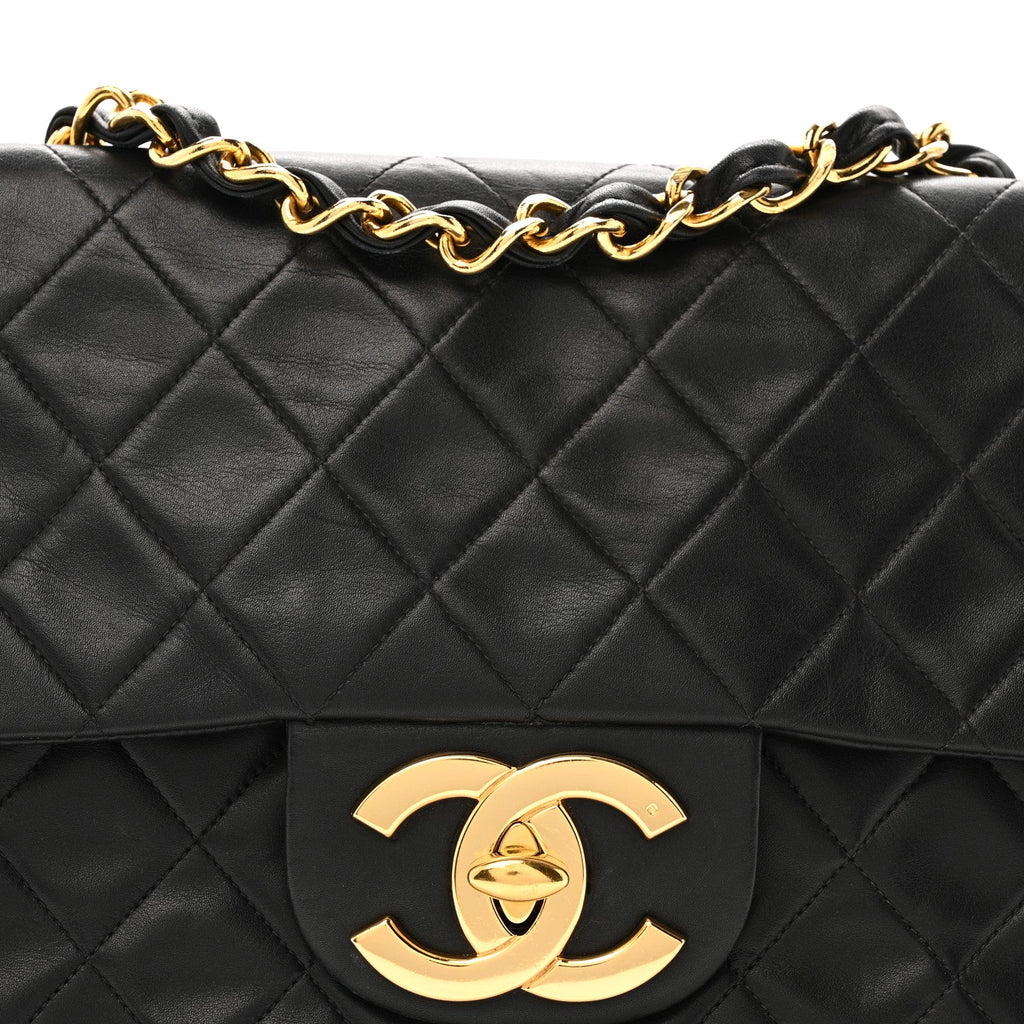 Lambskin Quilted XL Jumbo Single Flap Black