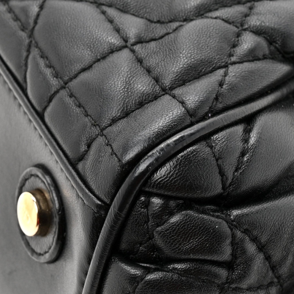 Lambskin Cannage Side Pocket Satchel Black