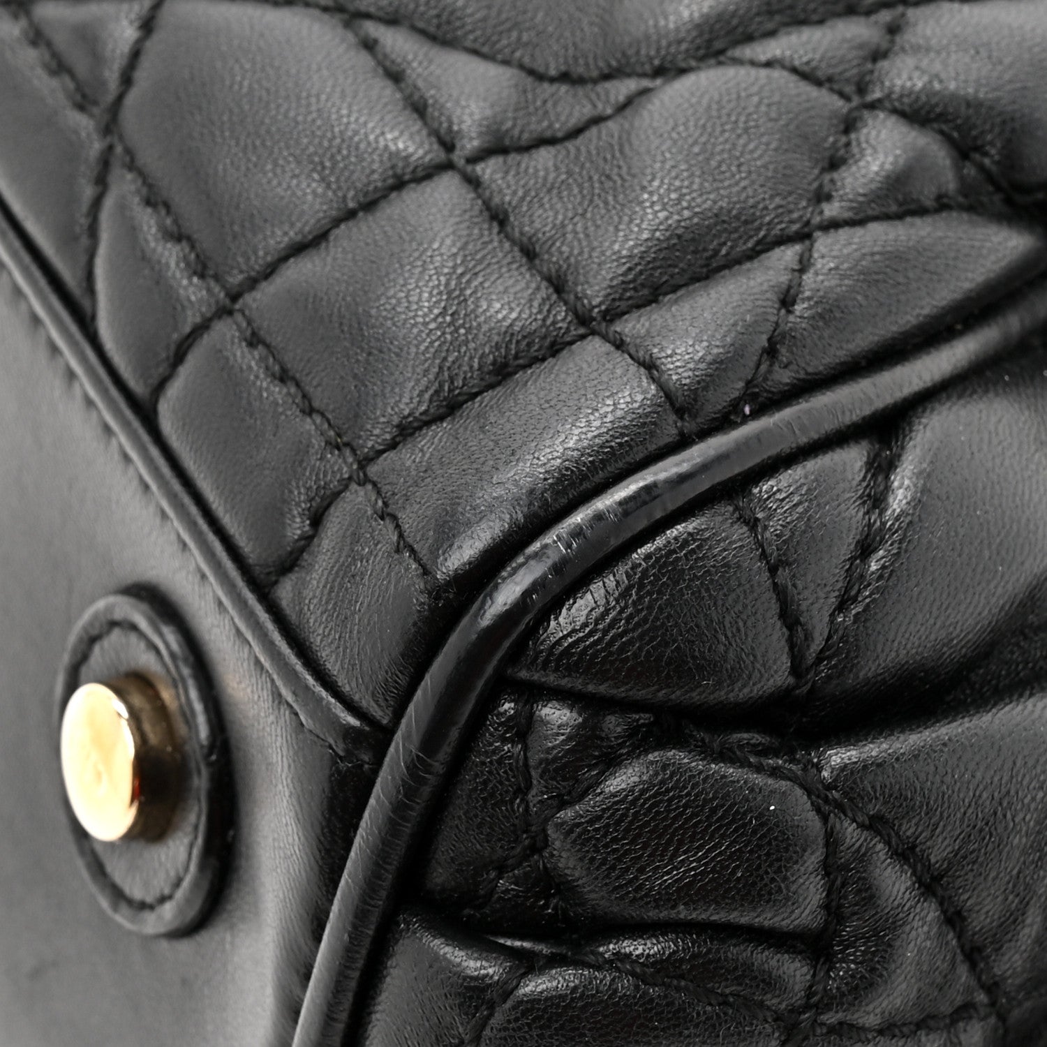 Lambskin Cannage Side Pocket Satchel Black