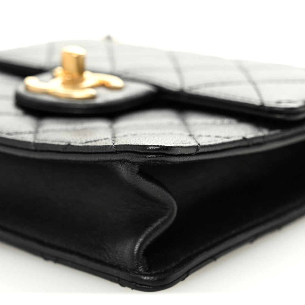 Goatskin Quilted Chic Pearls Flap Black