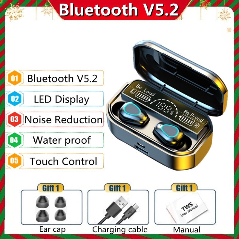 TWS Wireless Bluetooth 5.2 Headphone Stereo Sports Waterproof Earhook Earphones With Microphone Charging Box